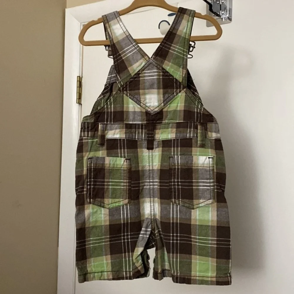 Gymboree cotton Plaid Overall Shorts 12-18M